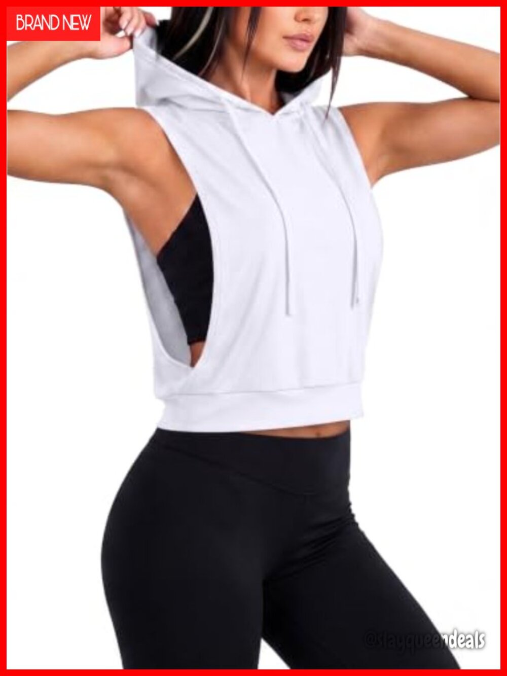 Sleeveless Hooded Crop Tank Top Drawstring Open Side Workout Gym Shirt